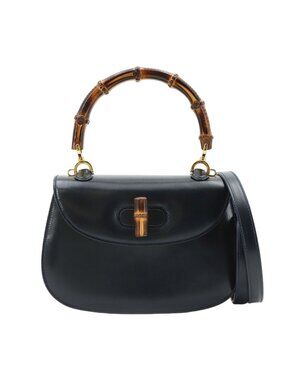 Gucci Bamboo 2-Way Hand Shoulder Bag Leather Navy 000 Gold Vintage
